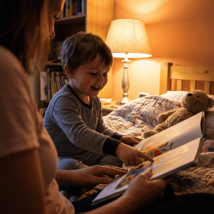 Reading together before bed